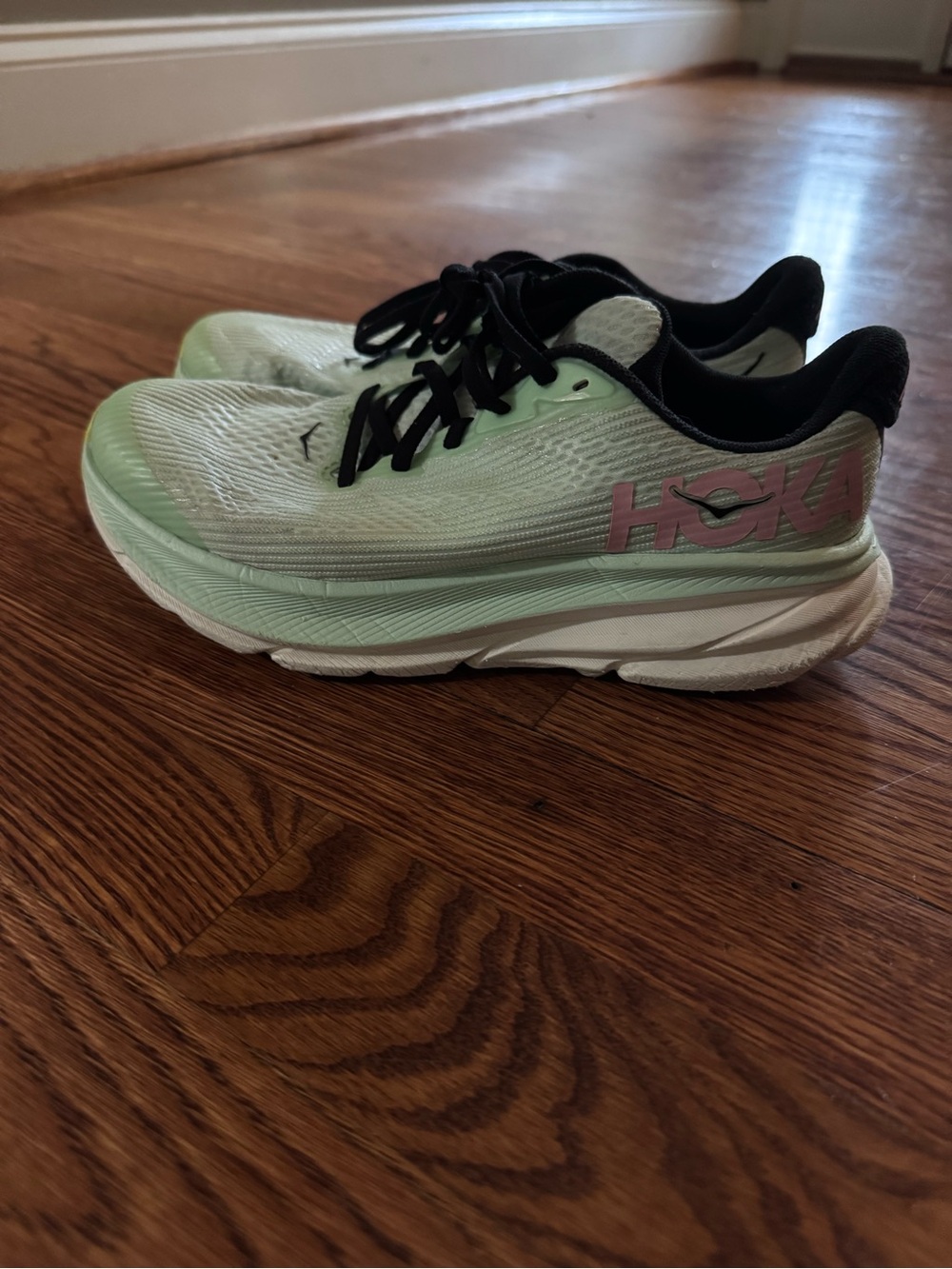 Hoka Light Mint and Pink Athletic Sneakers